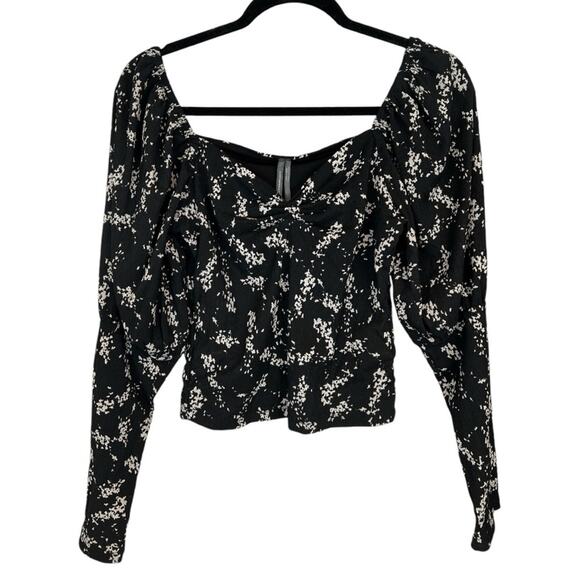 Anthropologie Sweetheart Neckline Black Motif floral Printed Crop Blouse - Picture 4 of 12